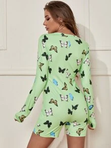Butterfly Print Pyjama Onesie - Mint Green - View 2