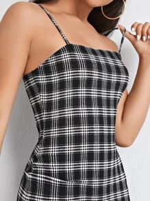 Muchica Plaid Split Hem Bodycon Dress - Black - View 3