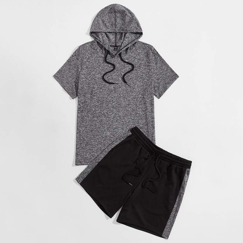 

Guys Drawstring Hooded Tee & Colorblock Shorts Set, Multicolor