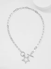 水鑽星星吊墜鏈條樣式項鍊 - 銀色 - 查看 1
