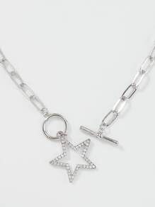 水鑽星星吊墜鏈條樣式項鍊 - 銀色 - 查看 2
