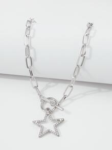 水鑽星星吊墜鏈條樣式項鍊 - 銀色 - 查看 3
