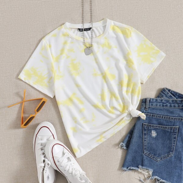 

Tie Dye Round Neck Tee, Mustard yellow
