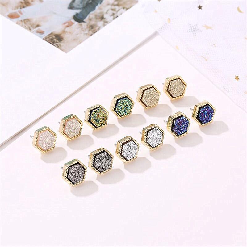 

6pairs Glitter Stud Earrings, Multicolor