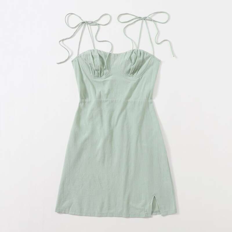 

Solid Tie Shoulder Split Dress, Mint green