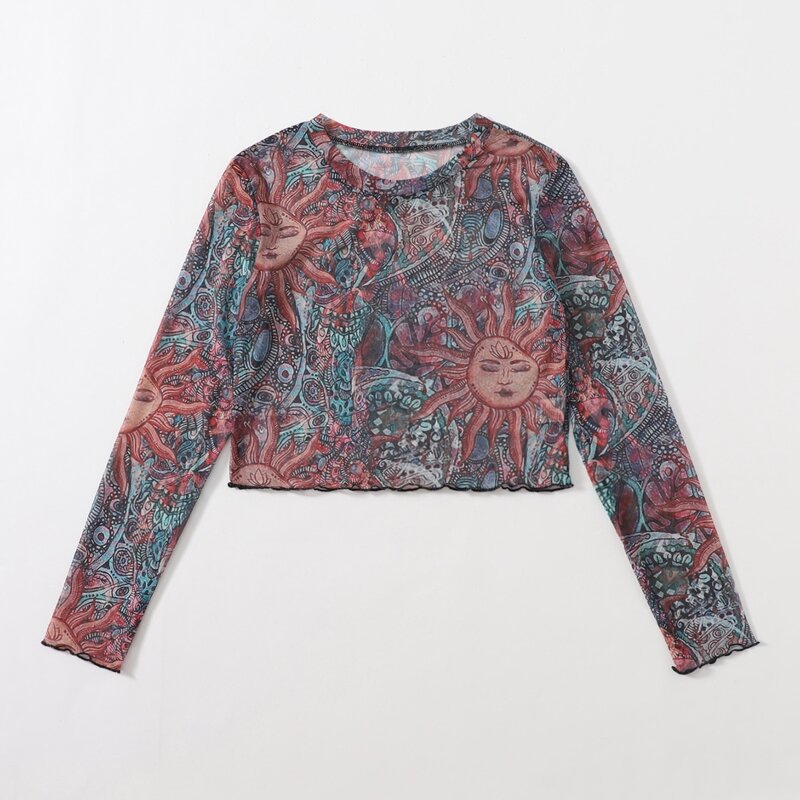 

Sun & Moon Print Crop Top, Multicolor