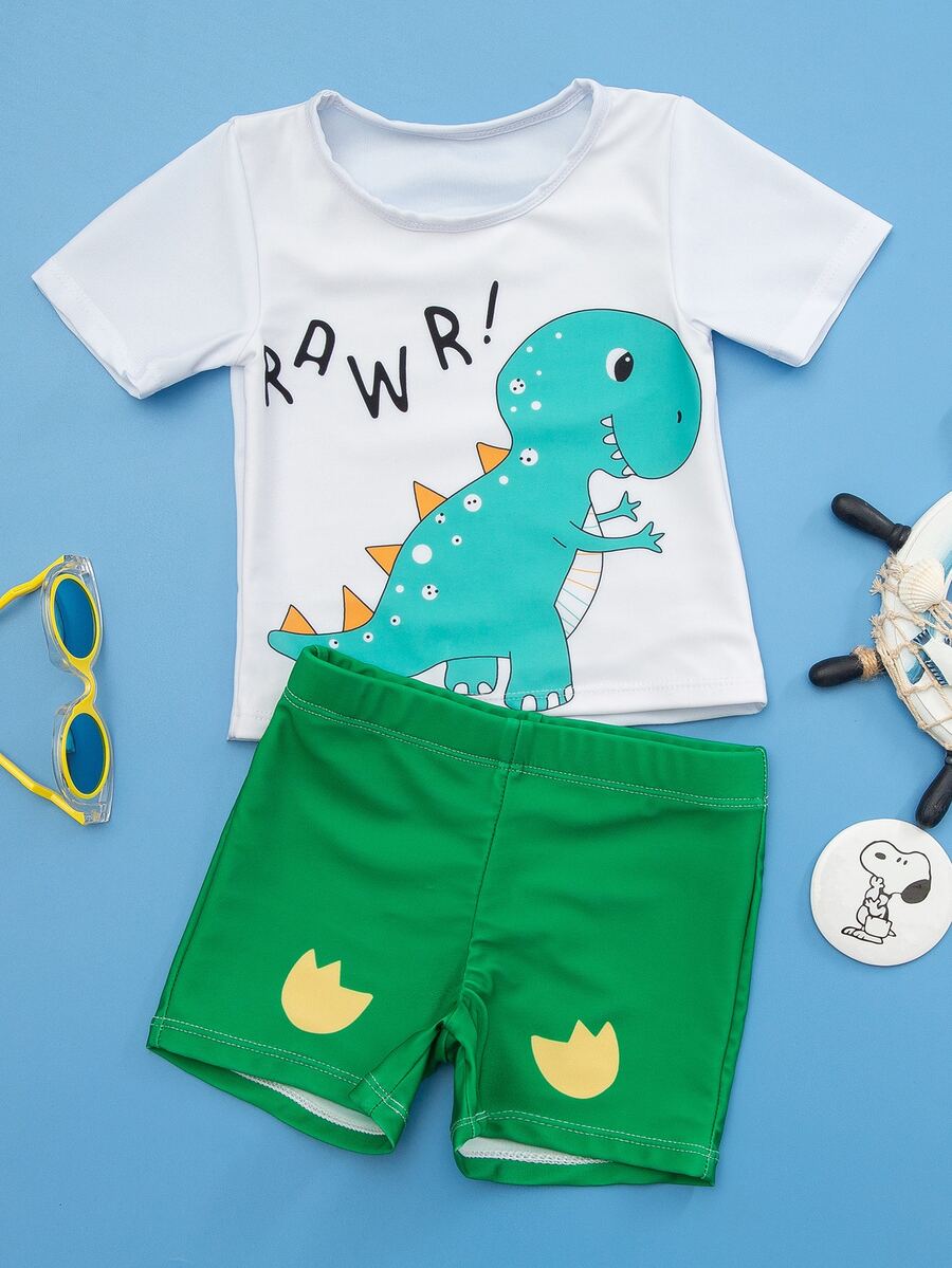 Toddler Boys Cartoon Dinosaur Print Shorts Swimsuit