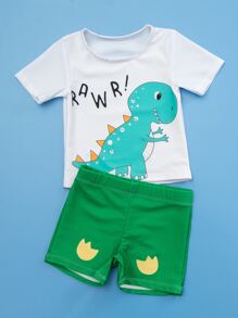 Toddler Boys Cartoon Dinosaur Print Shorts Swimsuit