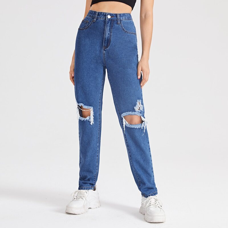 

Raw Hem Ripped Jeans, Dark wash