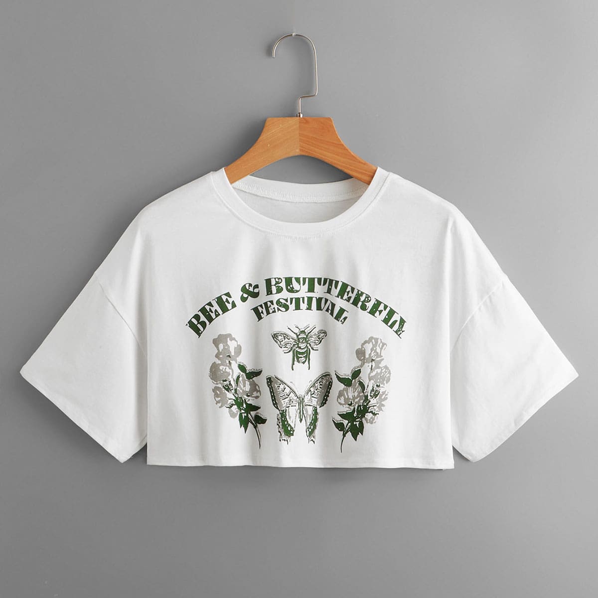 

Butterfly & Letter Graphic Crop Tee, White
