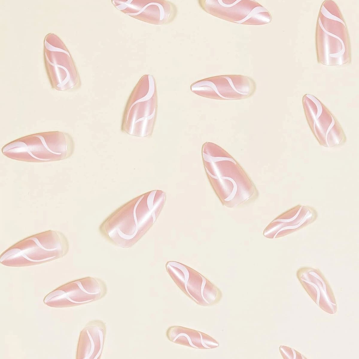 

24pcs Graphic Fake Nail & 1sheet Tape, Pink