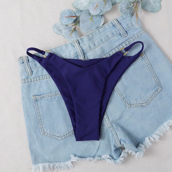 

Ring Linked Thong Bikini Panty, Navy blue