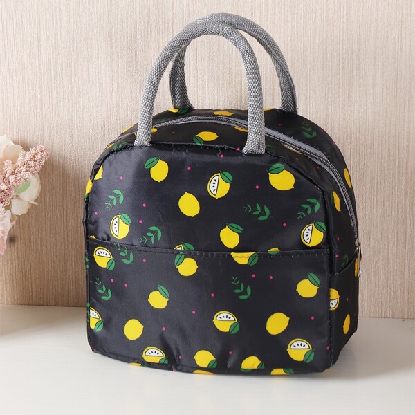 

Lemon Print Lunch Bag, Black