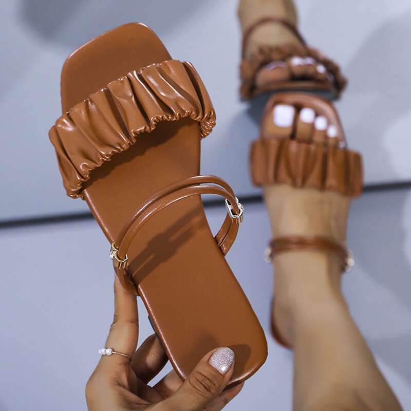 

Ruched Slide Sandals, Brown