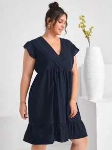 Vestidos Tallas Grandes Volante Volante rígido Liso Casual - Azul Marino - Ver 1