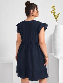Vestidos Tallas Grandes Volante Volante rígido Liso Casual - Azul Marino - Ver 2