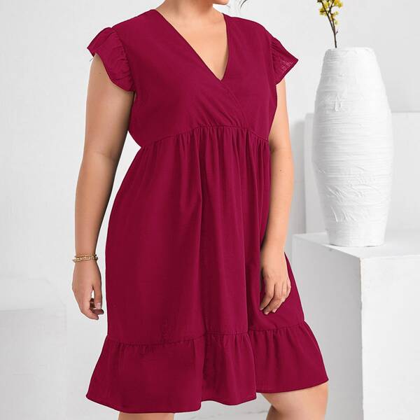 

Plus Ruffle Hem Solid Dress, Burgundy