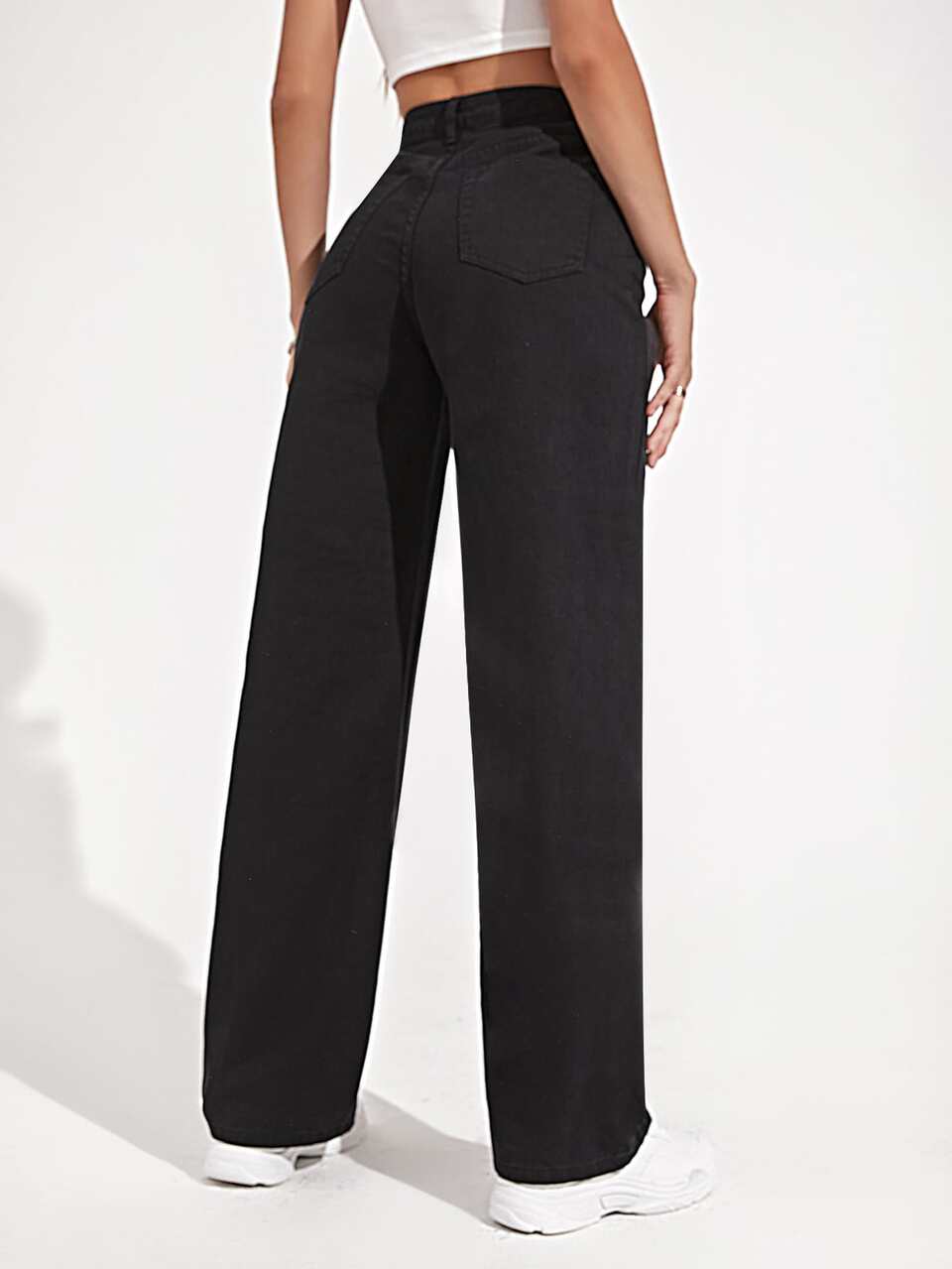 High Waist Slant Pocket Straight Jeans