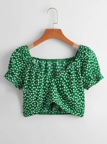 Áo sơ mi nữ Họa tiết hoa Giải trí - màu xanh lá - Xem 1