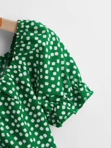 Áo sơ mi nữ Họa tiết hoa Giải trí - màu xanh lá - Xem 3