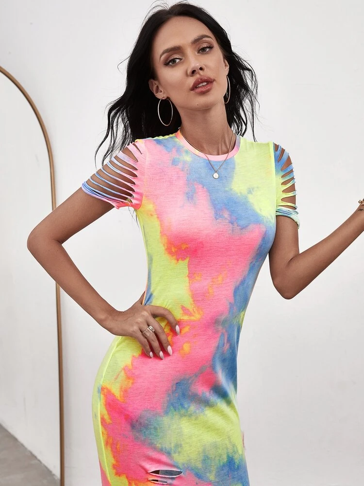 shein tie dye bodycon dress SHEIN SXY Tie Dye Bodycon Dress