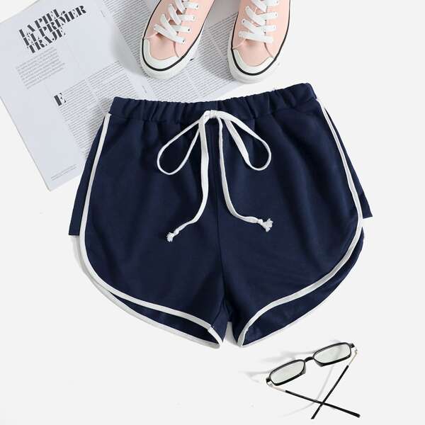 

Contrast Binding Track Shorts, Navy blue