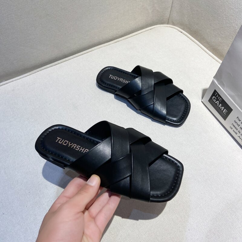 

Cross Strap Slide Sandals, Black