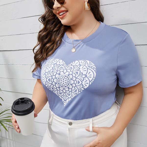 

Plus Mandala & Heart Print Tee, Blue