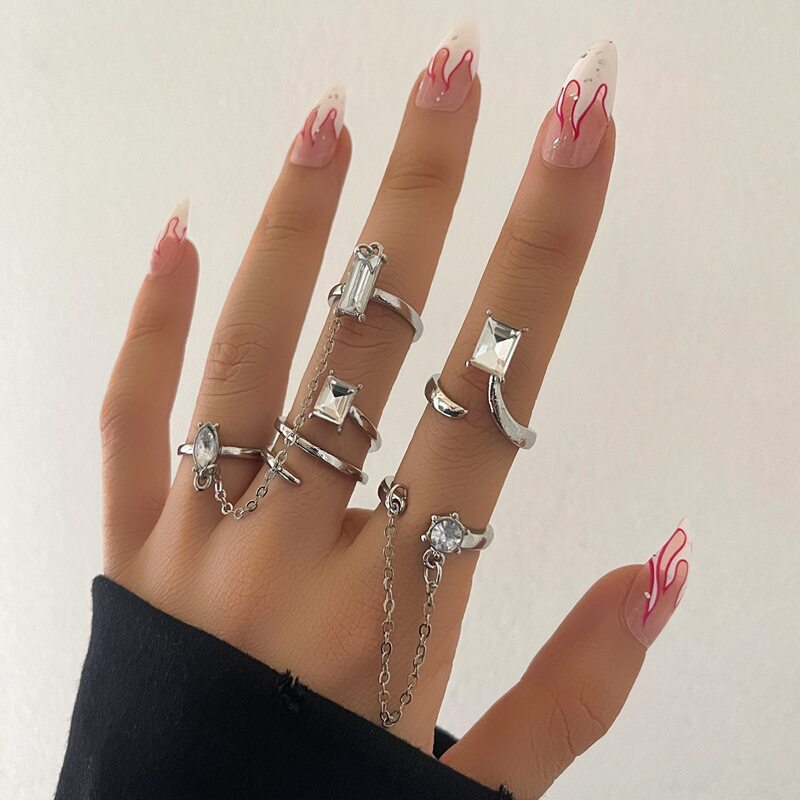

4pcs Rhinestone Decor Ring, Silver