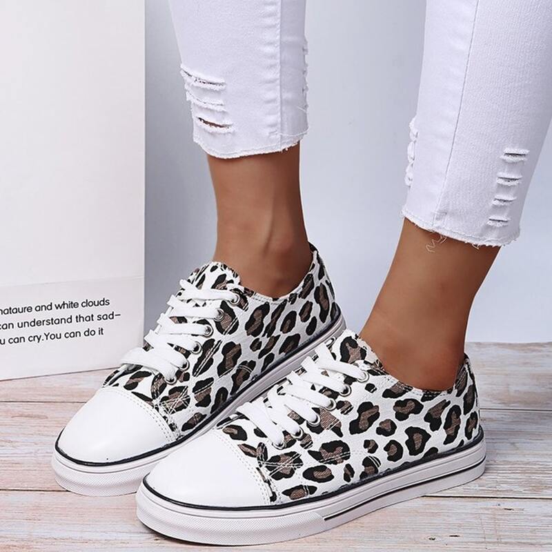 

Leopard Canvas Shoes, White