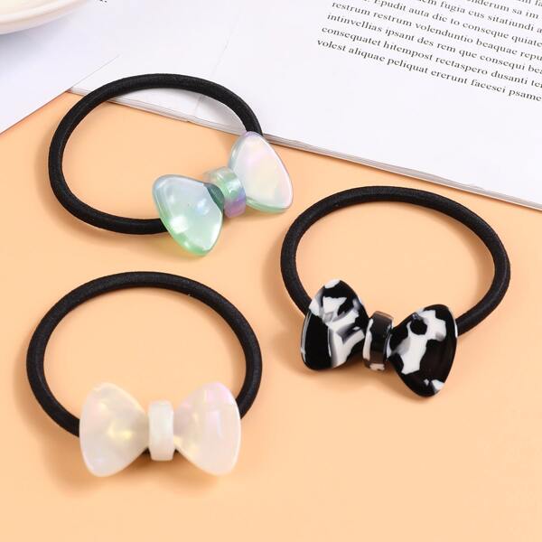 

3pcs Toddler Girls Bow Decor Hair Tie, Multicolor