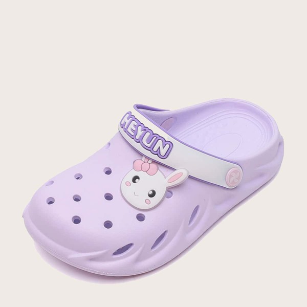 

Girls Cartoon Appliques Vented Clogs, Mauve purple