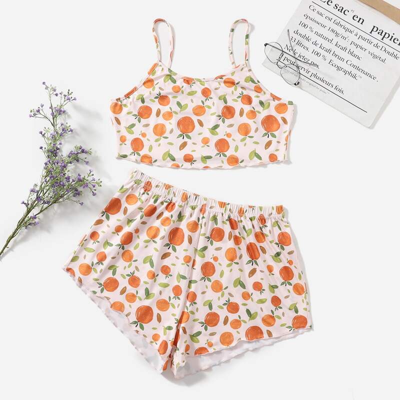 

Plus Allover Fruits Print Cami PJ Set, Multicolor