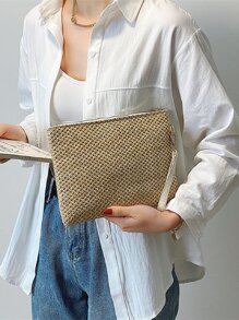 Straw Clutch Bag - Khaki - View 2