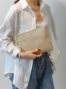 Straw Clutch Bag - Khaki - View 4