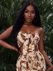 SHEIN Unity 動物印花領帶短款抹胸 - 彩色 - 查看 1