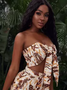 SHEIN Unity 動物印花領帶短款抹胸 - 彩色 - 查看 3