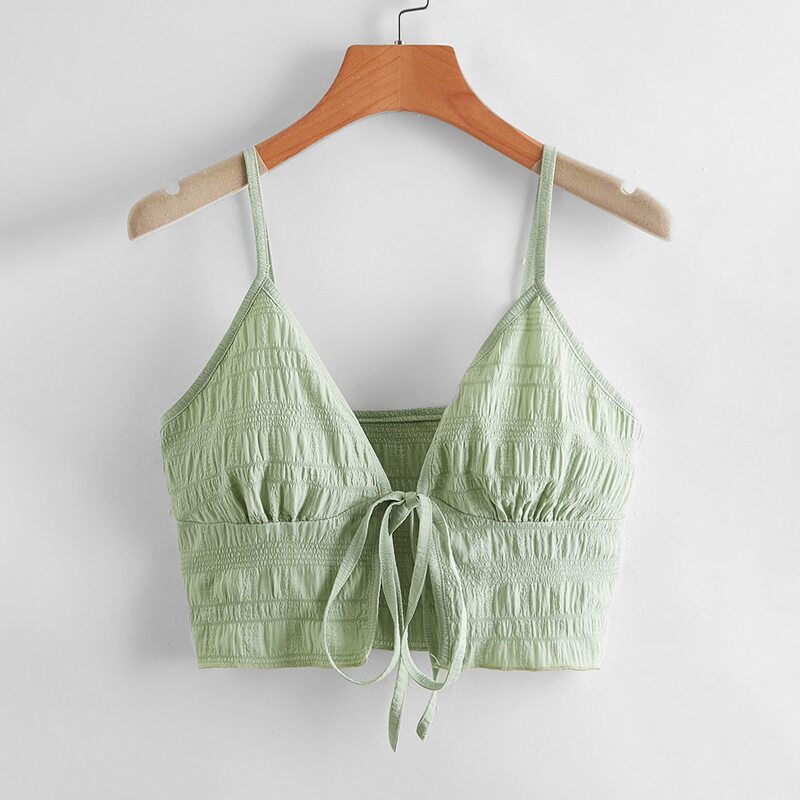 

Solid Tie Front Crop Cami, Mint green