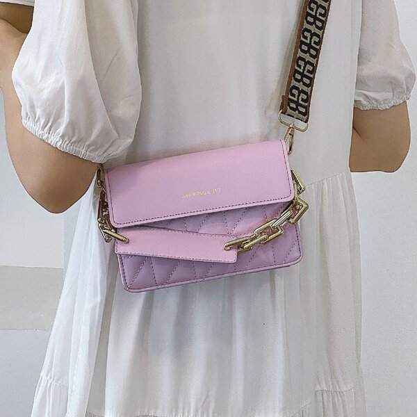 

Quilted Flap Crossbody Bag, Purple