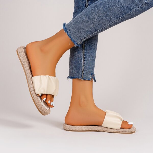 

Minimalist Ruched Slide Sandals, Beige