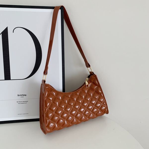 

Quilted Baguette Bag, Brown