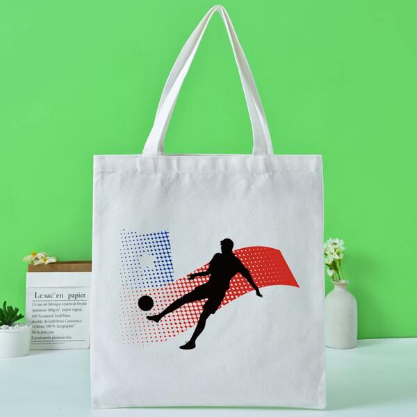 

Football Player Print Shopper Bag, White