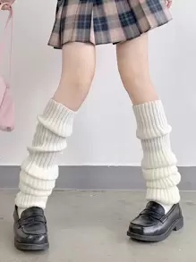 ROMWE Calcetines de pierna tejidos de canalé - Blanco - Ver 3