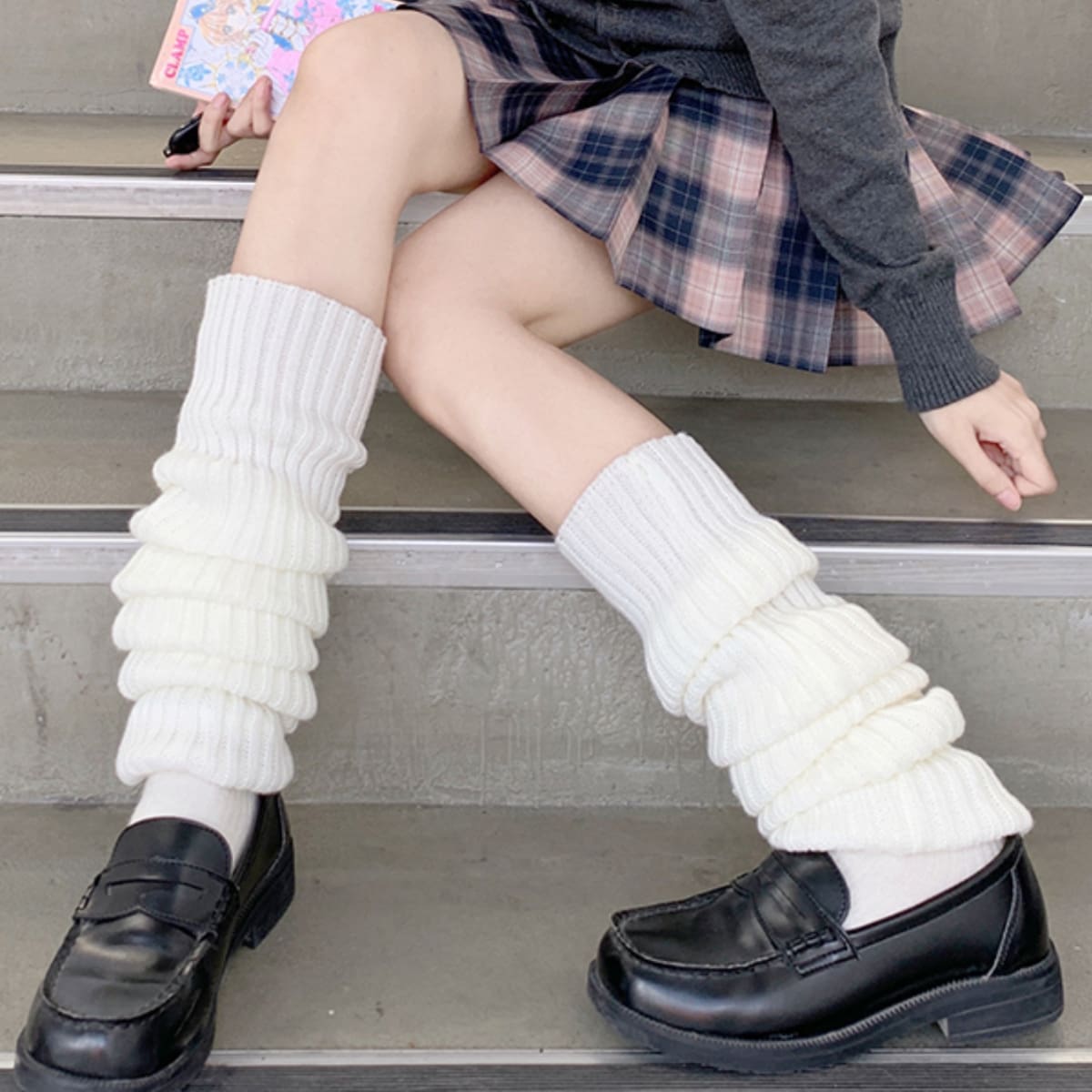 

Rib-knit Leg Warmer Socks, White