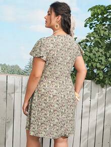 SHEIN Unity Đầm Plus Size Tương phản ren Xù Hoa Tất cả trên in Boho - Nhiều màu - Xem 2