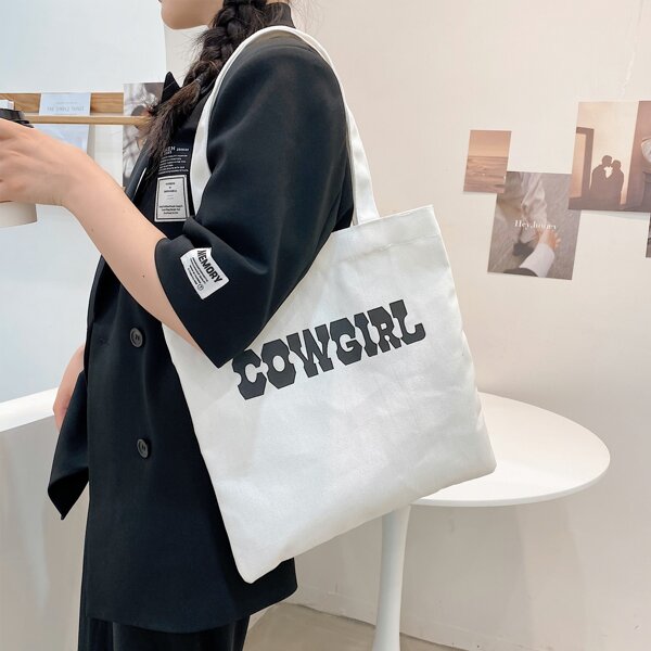 

Slogan Graphic Shopper Bag, White