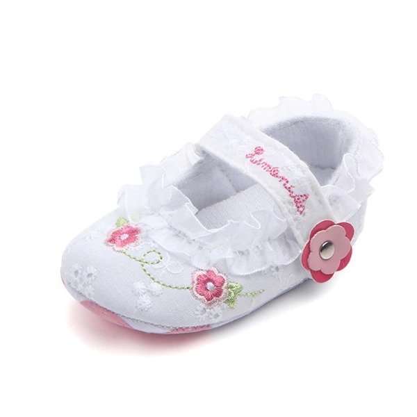 

Baby Girl Floral Embroidered Flats, White