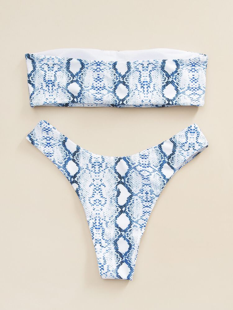 Snakeskin Print Bandeau Bikini - Multicolor - View 2