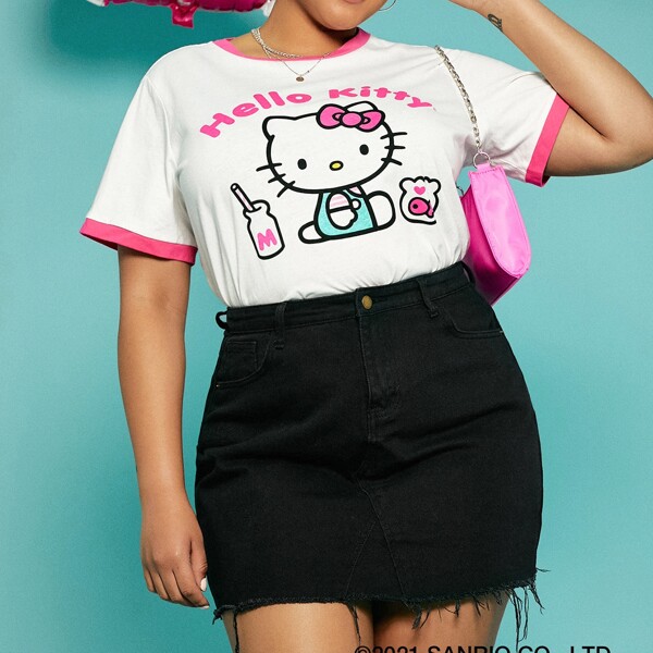 

Plus Cartoon Graphic Ringer Tee, White