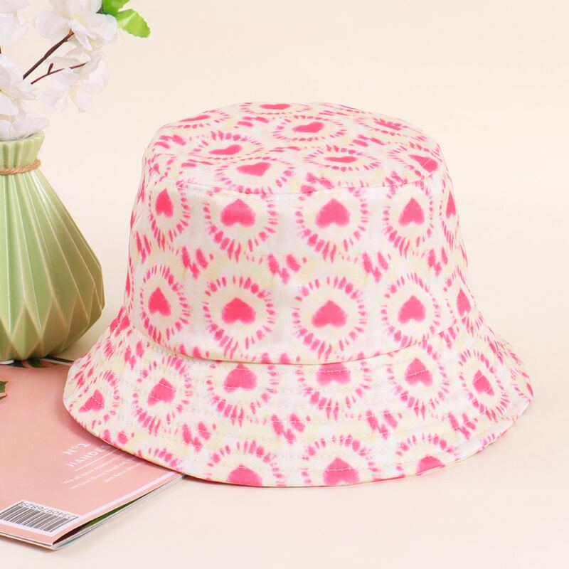 

Heart Print Bucket Hat, Apricot